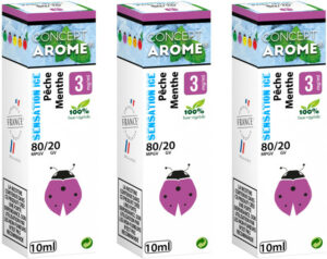 CONCEPT AROME SENSATION ICE PÊCHE MENTHE-80/20-E-LIQUIDE 10 ML – Lot de 3