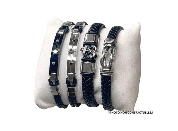 BRACELET ACIER ET CUIR FANTAISIE HOMME ASSORT.