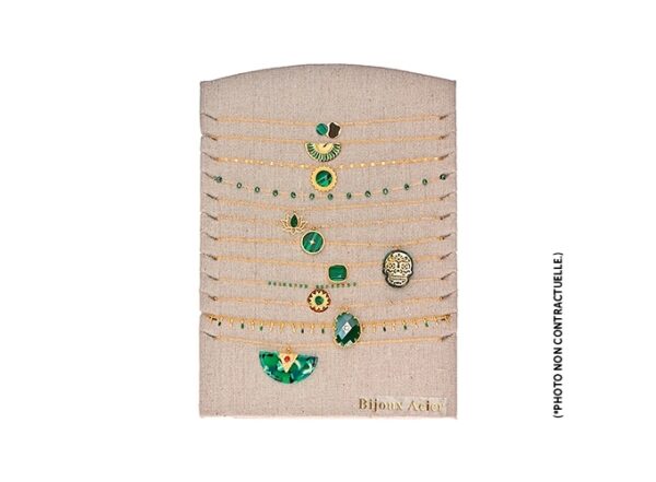 COLLIER ACIER VERT DORE FEMME
