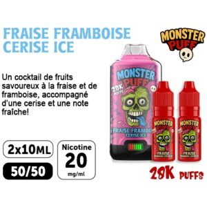 KIT MONSTER 28K FRAISE FRAMBOISE CERISE ICE 20 MG