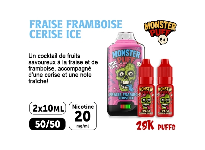 KIT MONSTER 28K FRAISE FRAMBOISE CERISE ICE 20 MG